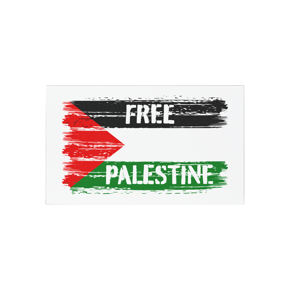 Free Palestine Magnet featuring a stylized Palestinian flag with FREE and PALESTINE in distressed brush-stroke style, symboli