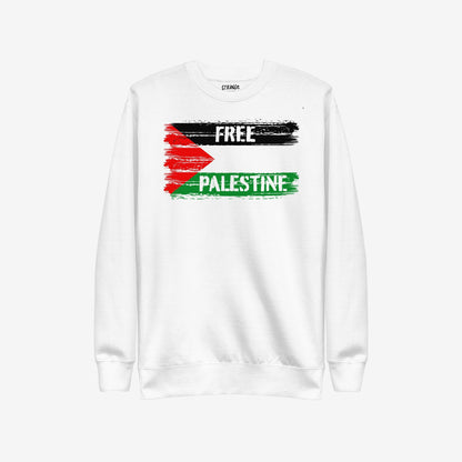 Free Palestine Hoodie & Sweatshirt featuring a stylized distressed flag design, with bold FREE and PALESTINE text. Ideal for activism, embodying liberation and solidarity in protests or daily wear.