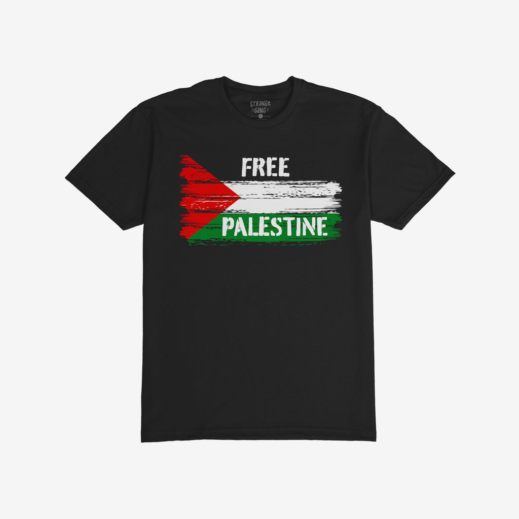 Free Palestine Shirt featuring a stylized Palestinian flag with FREE PALESTINE in distressed font, symbolizing resistance and justice, designed for activists and allies supporting liberation and equality.