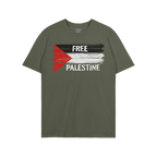 Free Palestine Shirt featuring a stylized Palestinian flag with FREE PALESTINE slogan, symbolizing resistance and justice. Id