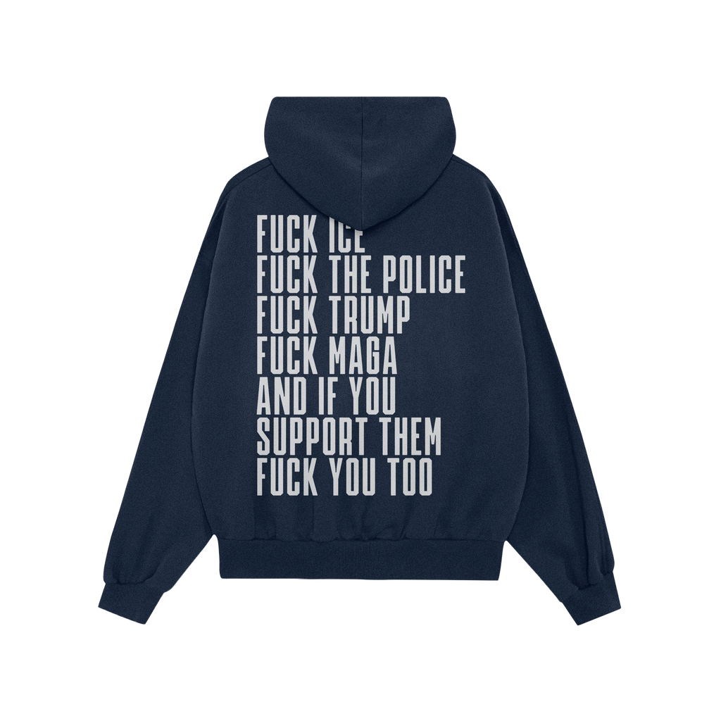 The Fuck 'Em All Back Print Shirt features bold protest text against ICE, police, Trump, and MAGA. Designed for impact and re
