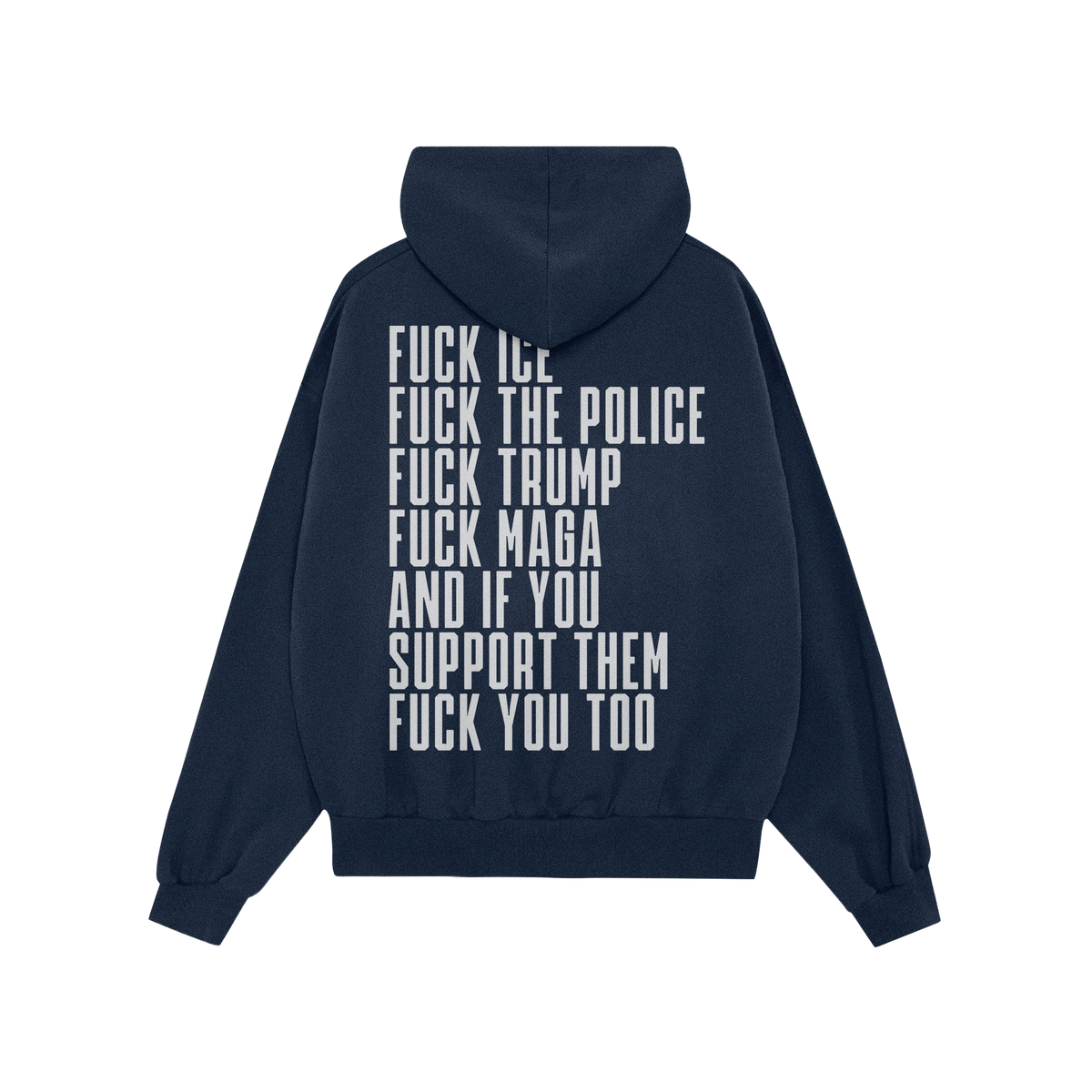 The Fuck 'Em All Back Print Shirt features bold protest text against ICE, police, Trump, and MAGA. Designed for impact and re