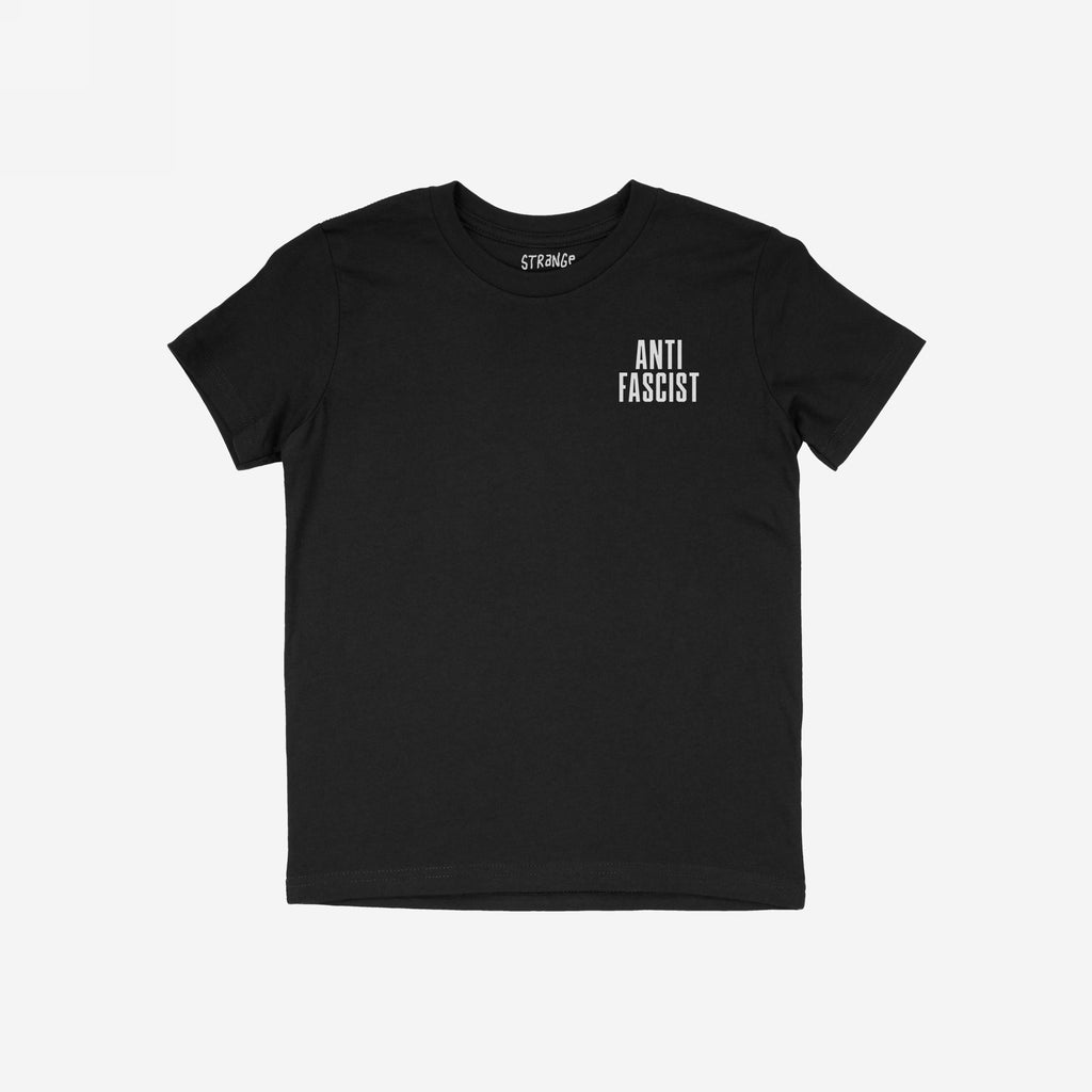 Fuck 'Em All Back Print Shirt featuring ANTI FASCIST in white on the chest, emphasizing protest and resistance. Unisex fit, ethically printed, embodying a bold statement for equality and anti-fascism.