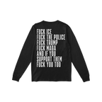 Fuck 'Em All Back Print Shirt featuring bold anti-fascist statements in large white letters on the back. Unisex and ethically
