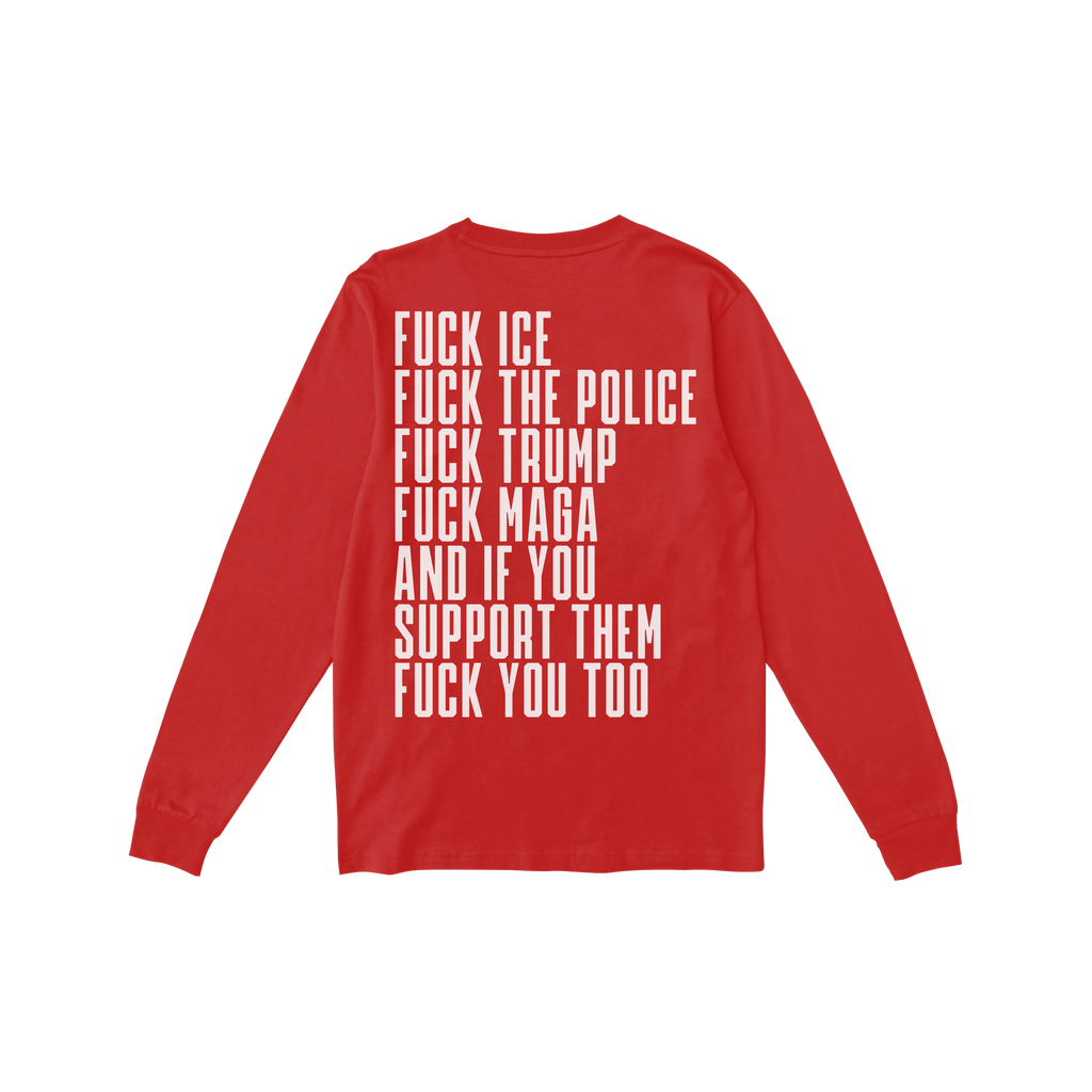 Fuck 'Em All Back Print Shirt features bold white block letters with political statements on the back, advocating resistance 