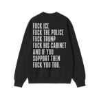 Back view of the Fuck 'Em All Back Print Shirt showcasing a bold protest message against ICE, police, Trump, and his cabinet.