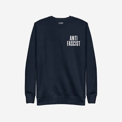 Fuck 'Em All Back Print Hoodie & Sweatshirt features a bold ANTI FASCIST on the front. This dark-navy sweatshirt is a clear statement against oppression, aligned with anti-fascist values.