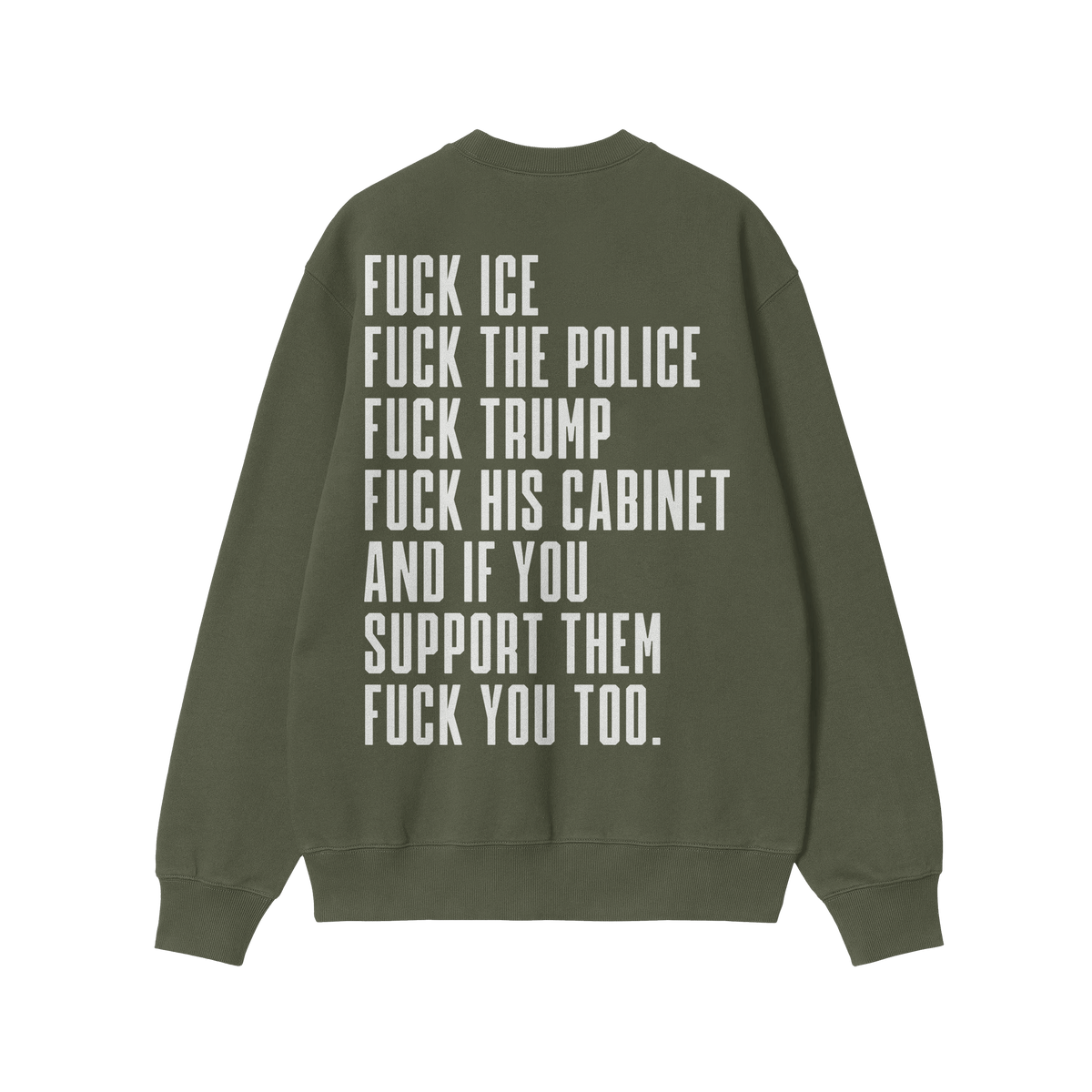 Fuck 'Em All Back Print Shirt with bold protest message against ICE, police, Trump, and supporters, designed for impact and r