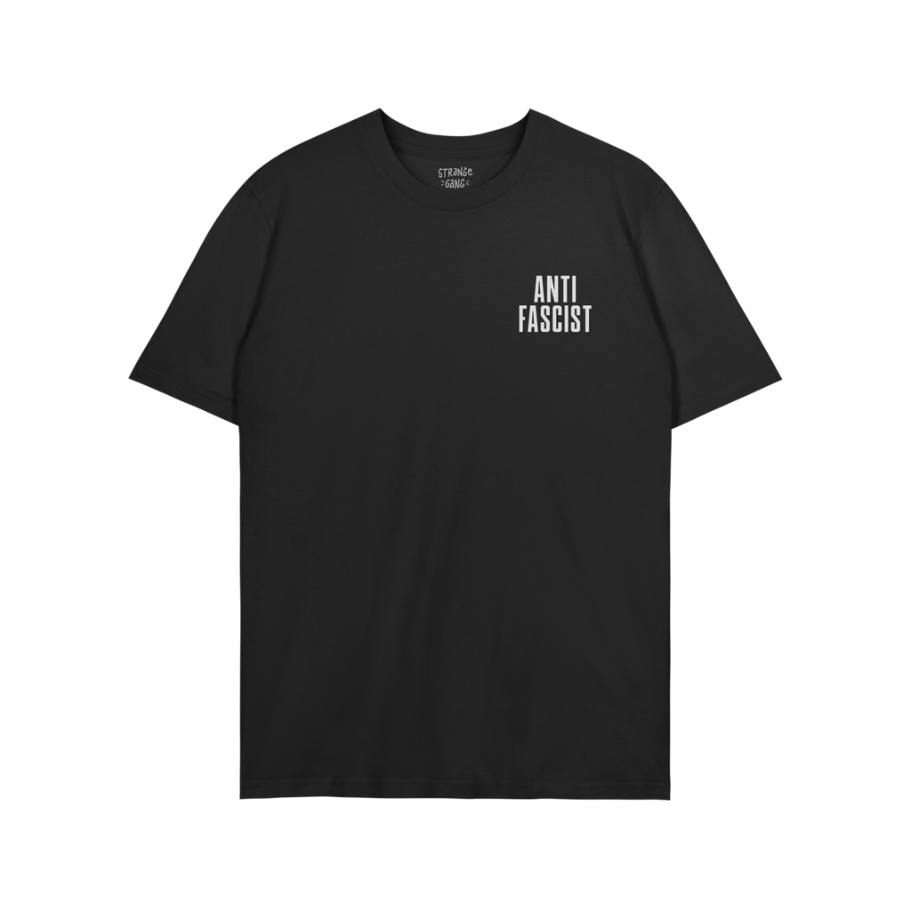 Fuck 'Em All Back Print Shirt with “ANTI FASCIST” on the front chest. Bold protest statement on the back, unisex fit, pro