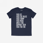 Fuck 'Em All Shirt with bold white protest text, conveying anti-fascist, anti-racist, and pro-equality messages. Ethically printed, unisex fit, suitable for marches or outspoken personal statements.