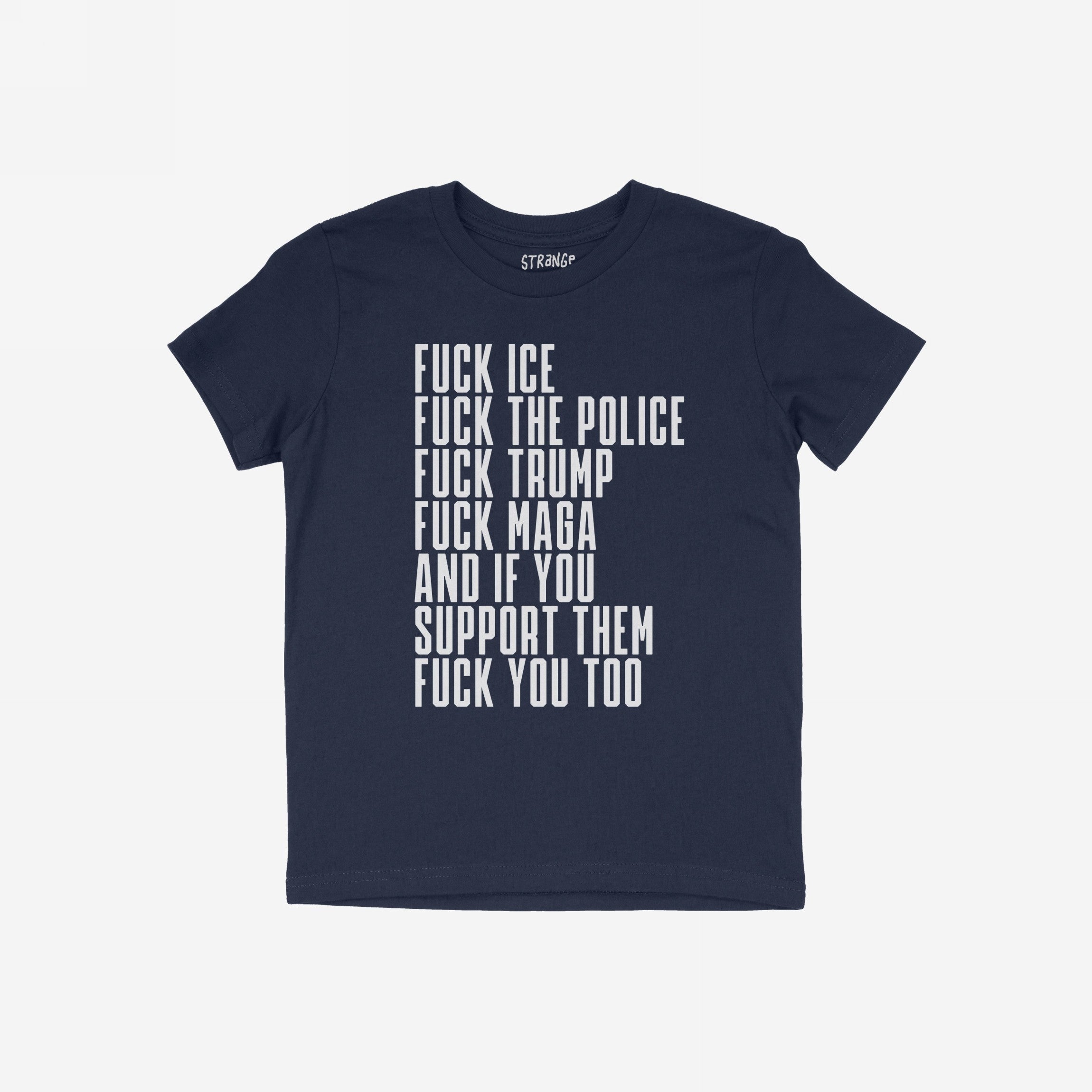 Fuck 'Em All Shirt with bold white protest text, conveying anti-fascist, anti-racist, and pro-equality messages. Ethically printed, unisex fit, suitable for marches or outspoken personal statements.