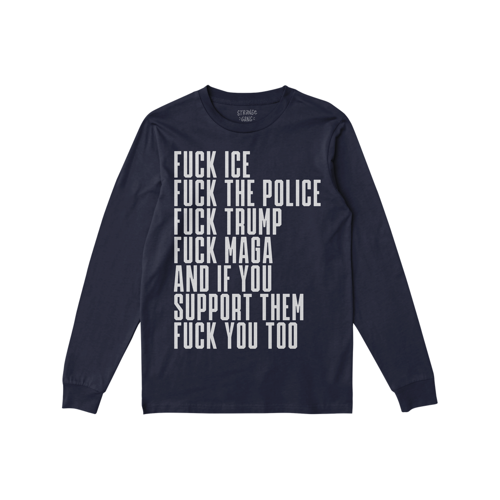 The Fuck 'Em All Shirt boldly displays anti-fascist statements in white text, challenging ICE, police, Trump, MAGA, and suppo