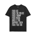 The Fuck 'Em All Shirt features a bold, white slogan against a black T-shirt, expressing anti-fascist and protest sentiments,