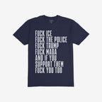 Fuck 'Em All Shirt with bold white text expressing anti-fascist and anti-authoritarian sentiments, ideal for protests. Unisex fit, ethically printed, supporting ACLU.
