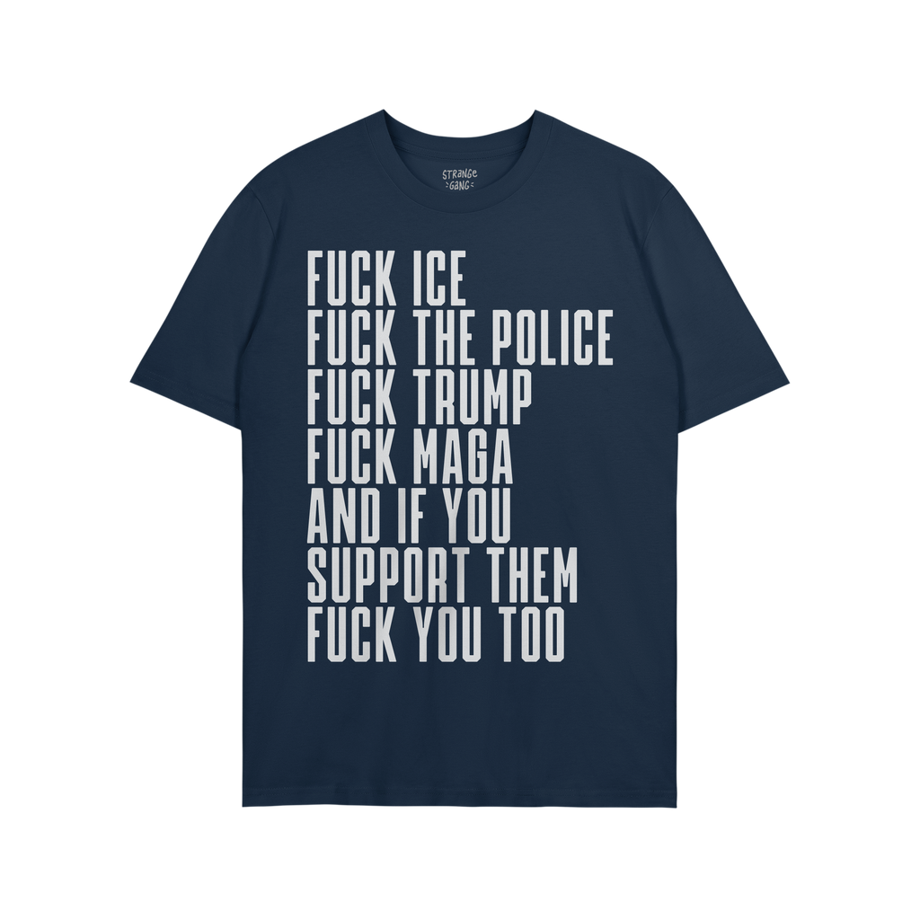 Fuck 'Em All Shirt with bold white text expressing anti-fascist and anti-authoritarian sentiments, ideal for protests. Unisex