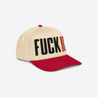 Fuck ICE Hat with bold 3D puff embroidery, featuring a cream crown and red bill. Perfect for expressing strong values at rallies or on-the-go.