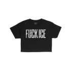 Black T-shirt featuring bold, distressed white lettering FUCK ICE stacked vertically three times, embodying an unapologetic s