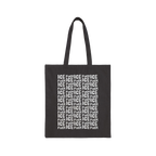 Fuck ICE Pattern Tote Bag featuring a bold, white text grid Fuck ICE on black canvas, with shoulder-length handles. Ideal for