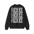 Black FUCK ICE Sweatshirt showcases bold, distressed text down the back, embodying a loud, activist stance. Ideal for making 