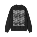 Black crewneck sweatshirt featuring the Fuck IDF Pattern in a white grid design, alternating IDF and fuck across the front, p