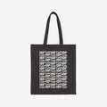 Fuck IDF Pattern Tote Bag: A black canvas tote adorned with the bold, repeated slogan 'Fuck IDF' in white, featuring dual shoulder straps, embodying a protest against IDF violence and supporting human rights.