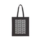 Fuck IDF Pattern Tote Bag: A black canvas tote adorned with the bold, repeated slogan 'Fuck IDF' in white, featuring dual sho
