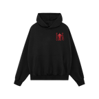 Fucks To Give Hoodie: Black pullover featuring a red EGOPROOF logo with a broken heart on the chest, and bold back text stati