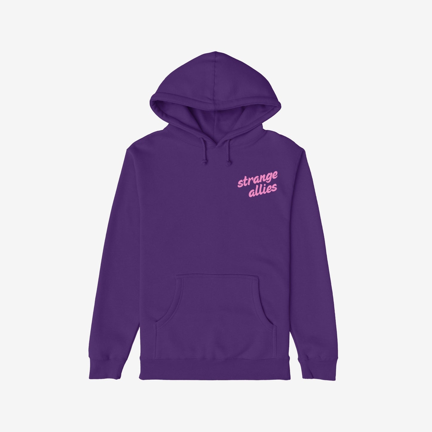 The God Loves Ugly Hoodie & Sweatshirt features a purple pullover with strange allies in pink on the chest, embodying individuality and rebellion against perfection culture.