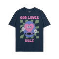 God Loves Ugly T-shirt featuring a cartoonish pink heart character with affirmations, embodying a bold, inclusive message of 