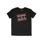 Black crew-neck T-shirt featuring a bold red-and-white graphic reading “GOVERNED by CRIMINALS,” symbolizing rebellion aga