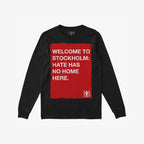 Custom Hate Has No Home Here Long Sleeve T-shirt featuring a bold red rectangle with a powerful anti-hate message, perfect for expressing solidarity and conviction. Includes small EGO PROOF logo.