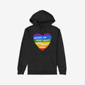 No LGBTQ Hate Shirt featuring a distressed-style rainbow heart on a black hoodie, emblazoned with the bold slogan “HATING ME WON’T SOLVE YOUR PROBLEMS,” embodying LGBTQ pride and resistance.