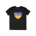 No LGBTQ Hate Shirt featuring a rainbow-striped heart with the message, “HATING ME WON’T SOLVE YOUR PROBLEMS.” This bla