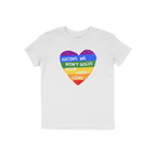 No LGBTQ Hate Shirt featuring a distressed rainbow heart with the slogan Hating Me Won't Solve Your Problems, symbolizing LGB