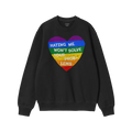 No LGBTQ Hate Shirt features a distressed rainbow heart and bold slogan, promoting equality and LGBTQ+ love. This black crewn