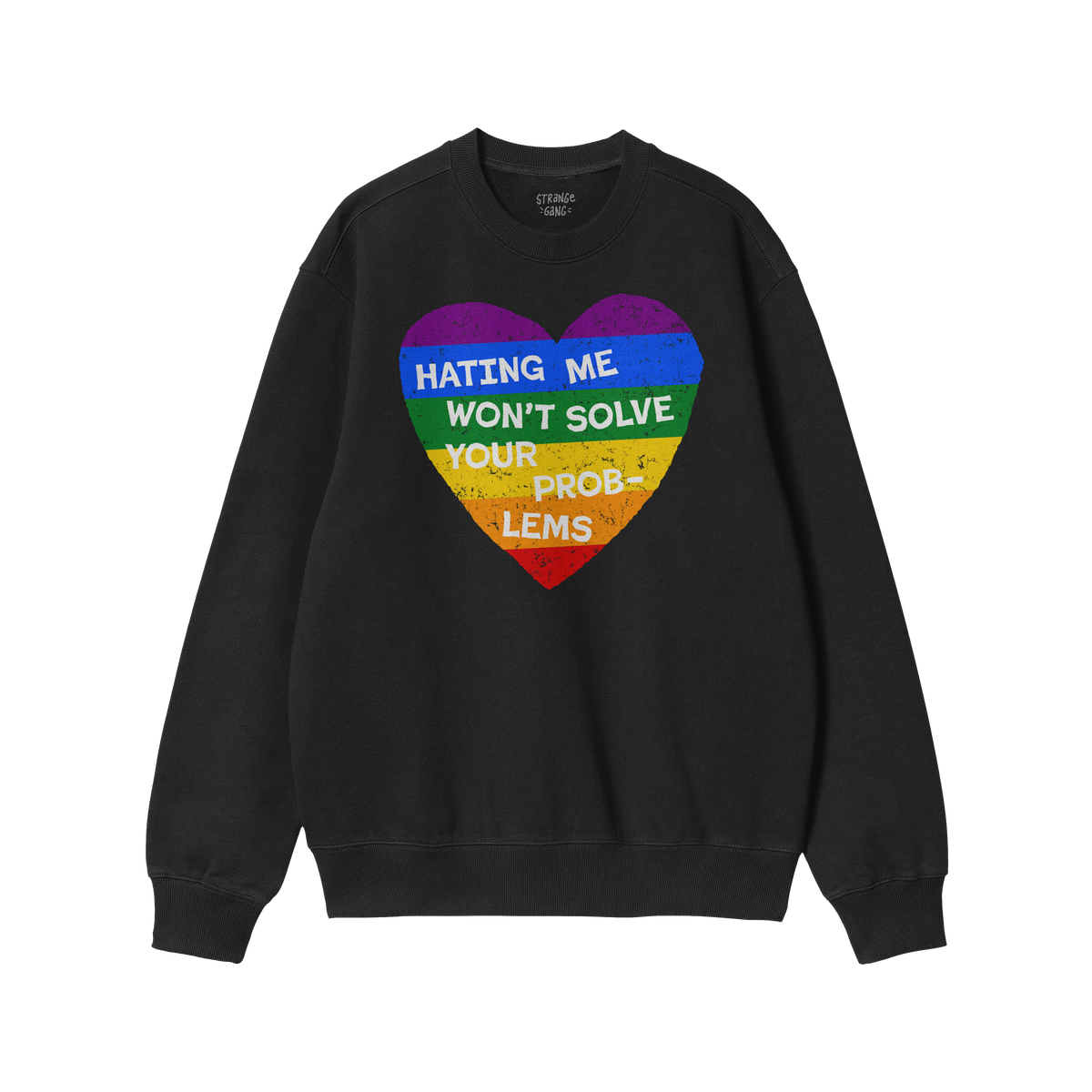 No LGBTQ Hate Shirt features a distressed rainbow heart and bold slogan, promoting equality and LGBTQ+ love. This black crewn