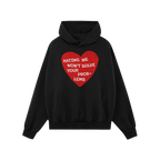 No Hate Shirt featuring a distressed red heart graphic with the message “HATING ME WON’T SOLVE YOUR PROBLEMS” on a blac
