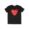 No Hate Shirt featuring a distressed red heart with the message “HATING ME WON’T SOLVE YOUR PROB-LEMS,” symbolizing sup