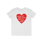 No Hate Shirt featuring a distressed red heart with the slogan Hating Me Won’t Solve Your Problems, symbolizing support for