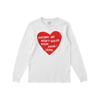 No Hate Shirt featuring a distressed red heart with the slogan “HATING ME WON’T SOLVE YOUR PROBLEMS,” advocating for LG