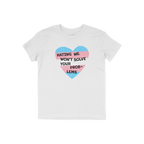 No Trans Hate Shirt featuring a bold heart graphic with sky-blue and pastel-pink stripes, showcasing a powerful slogan that p