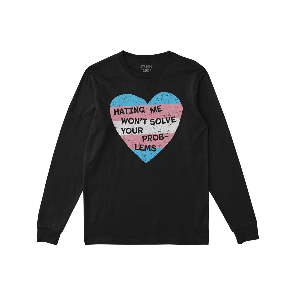The No Trans Hate Shirt features a distressed heart with trans pride colors and empowering text, emphasizing visibility and p