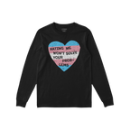 The No Trans Hate Shirt features a distressed heart with trans pride colors and empowering text, emphasizing visibility and p