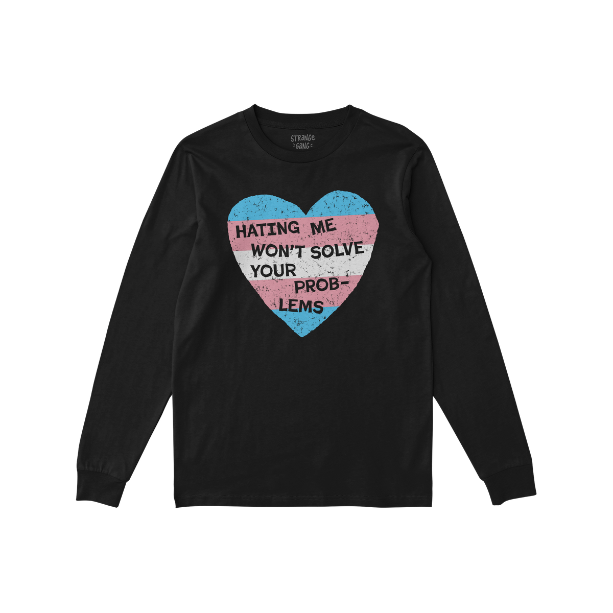 The No Trans Hate Shirt features a distressed heart with trans pride colors and empowering text, emphasizing visibility and p