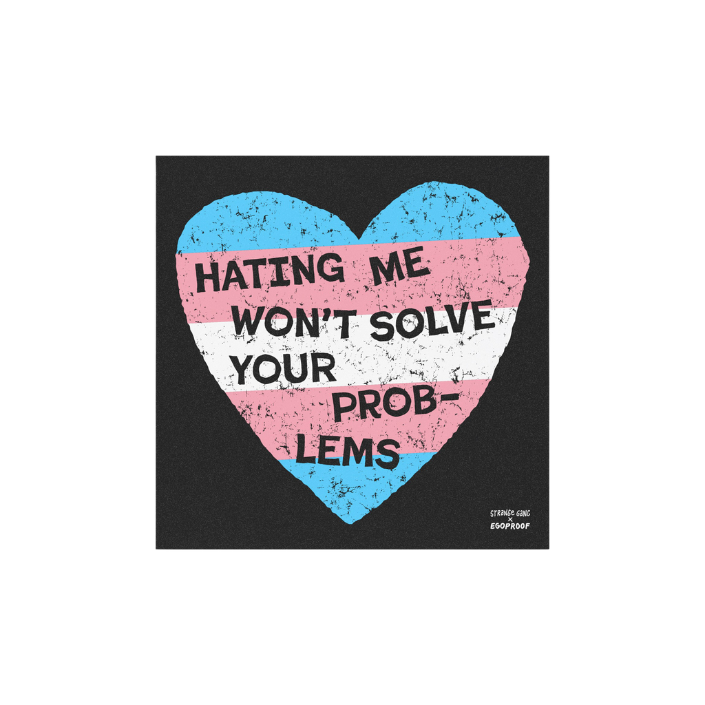 No Trans Hate Sticker & Magnet features a distressed heart with transgender-pride stripes and bold lettering, HATING ME WON��