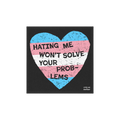 No Trans Hate Sticker & Magnet features a distressed heart with transgender-pride stripes and bold lettering, HATING ME WON��