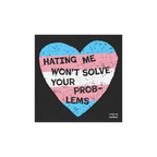No Trans Hate Sticker & Magnet features a distressed heart with transgender-pride stripes and bold lettering, HATING ME WON��