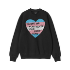 No Trans Hate Shirt featuring a bold heart graphic in trans pride colors, emblazoned with the empowering message “HATING ME