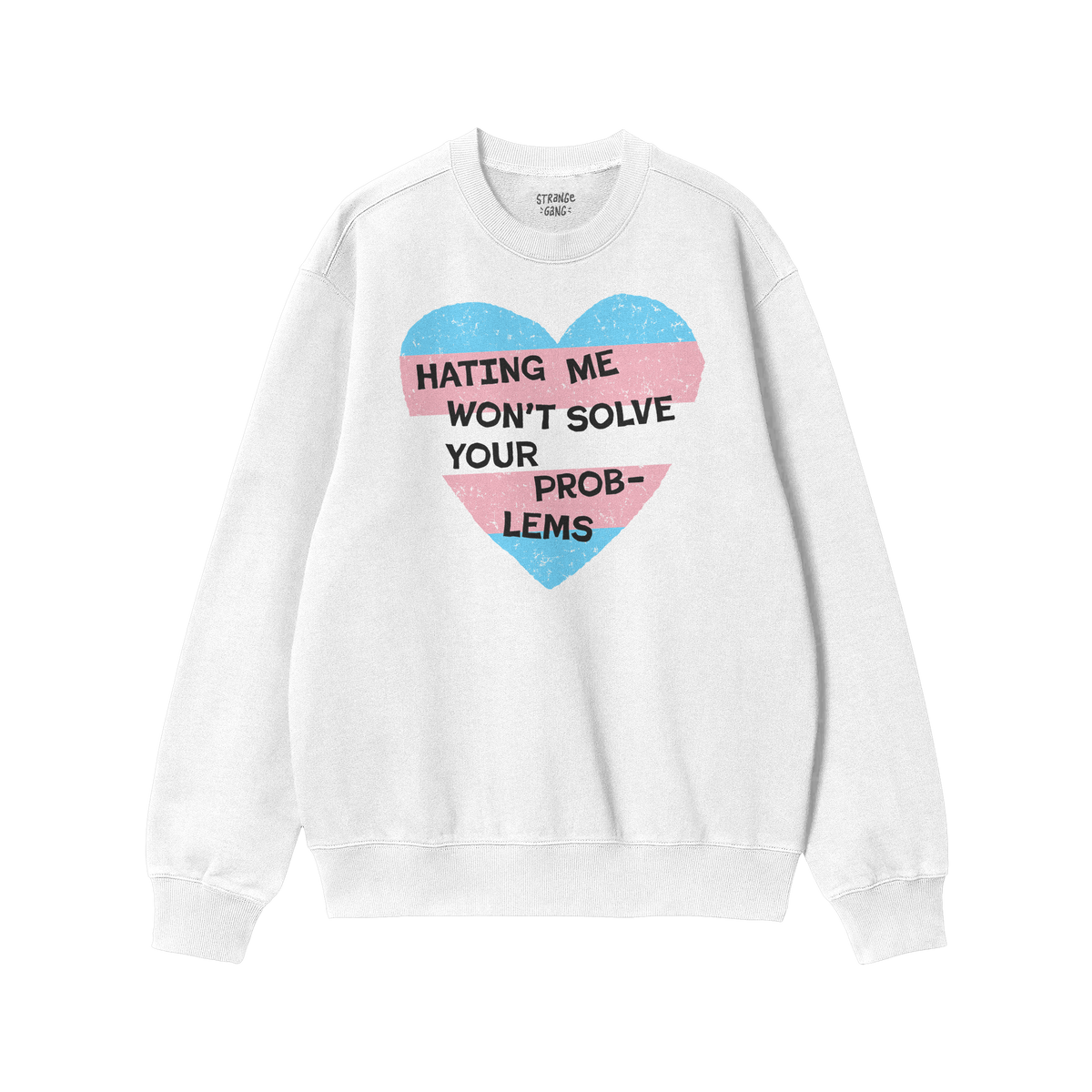 No Trans Hate Shirt featuring a bold slogan over a pastel heart design, embodying trans pride and resistance to ignorance. Pe