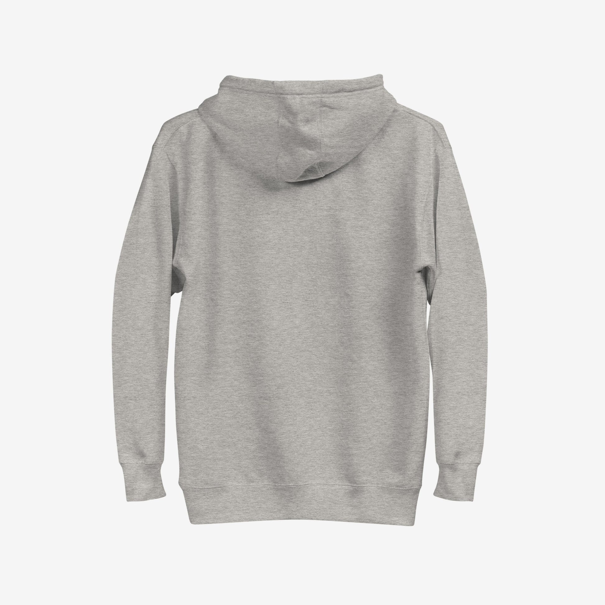 Chicago No Kings Flag Hoodie, light-gray with ribbed cuffs and hem, features a back view. This pullover embodies anti-authoritarian spirit, reimagining Chicago's flag to symbolize justice and community empowerment.